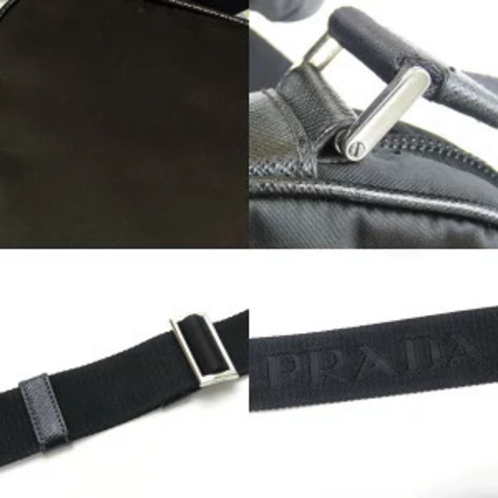 Prada Shoulder Bag Triangle Logo Leather Black Crossbody Saffiano - Picture 7 of 11